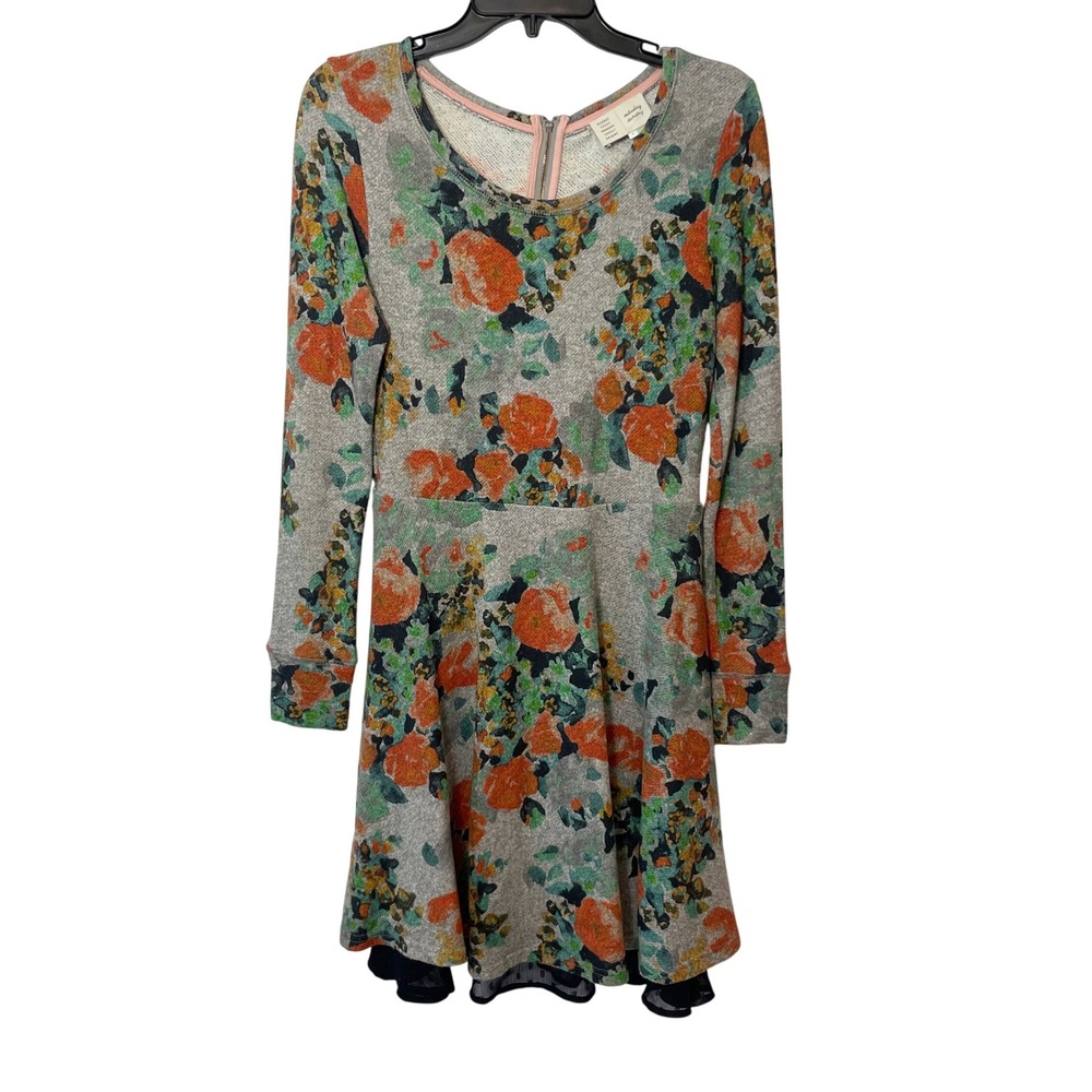 Saturday Sunday Anthro Floral French Terry‎ Fit & Flare Dress S Orange Tassel